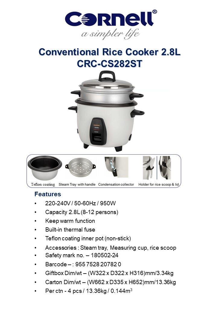 CORNELL Conventional Rice Cooker (2.8l) CRCCS282ST - Image 6