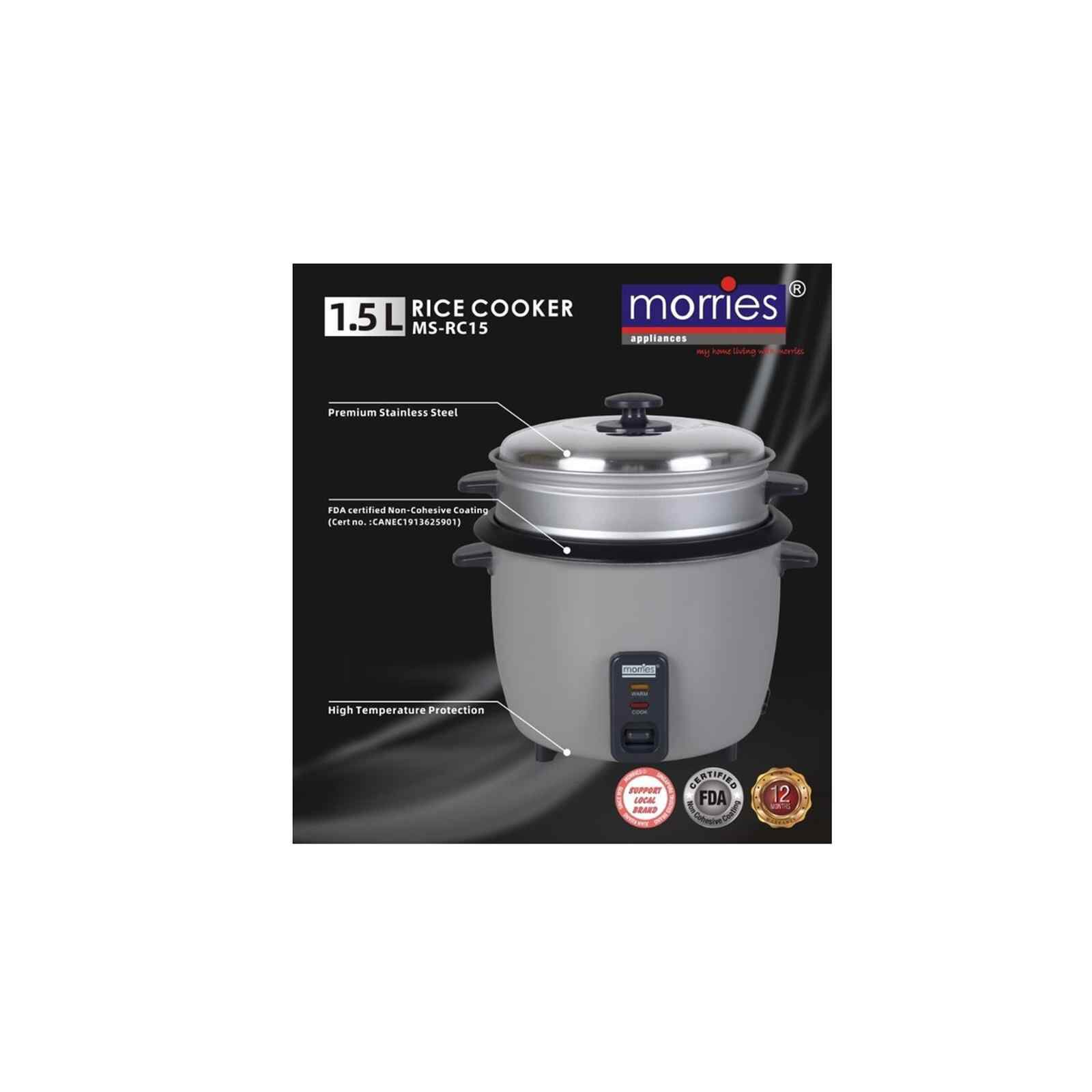 MORRIES Rice Cooker With Steamer (1.5l) MS-RC15 - Image 3
