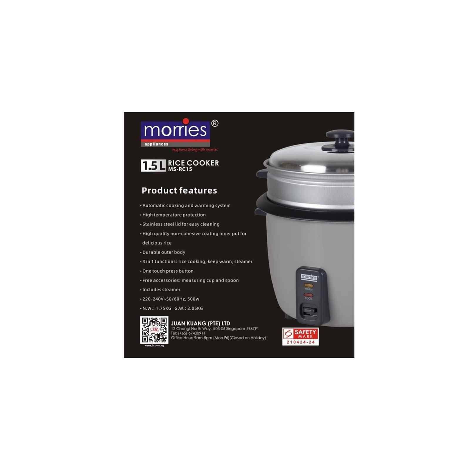MORRIES Rice Cooker With Steamer (1.5l) MS-RC15 - Image 4