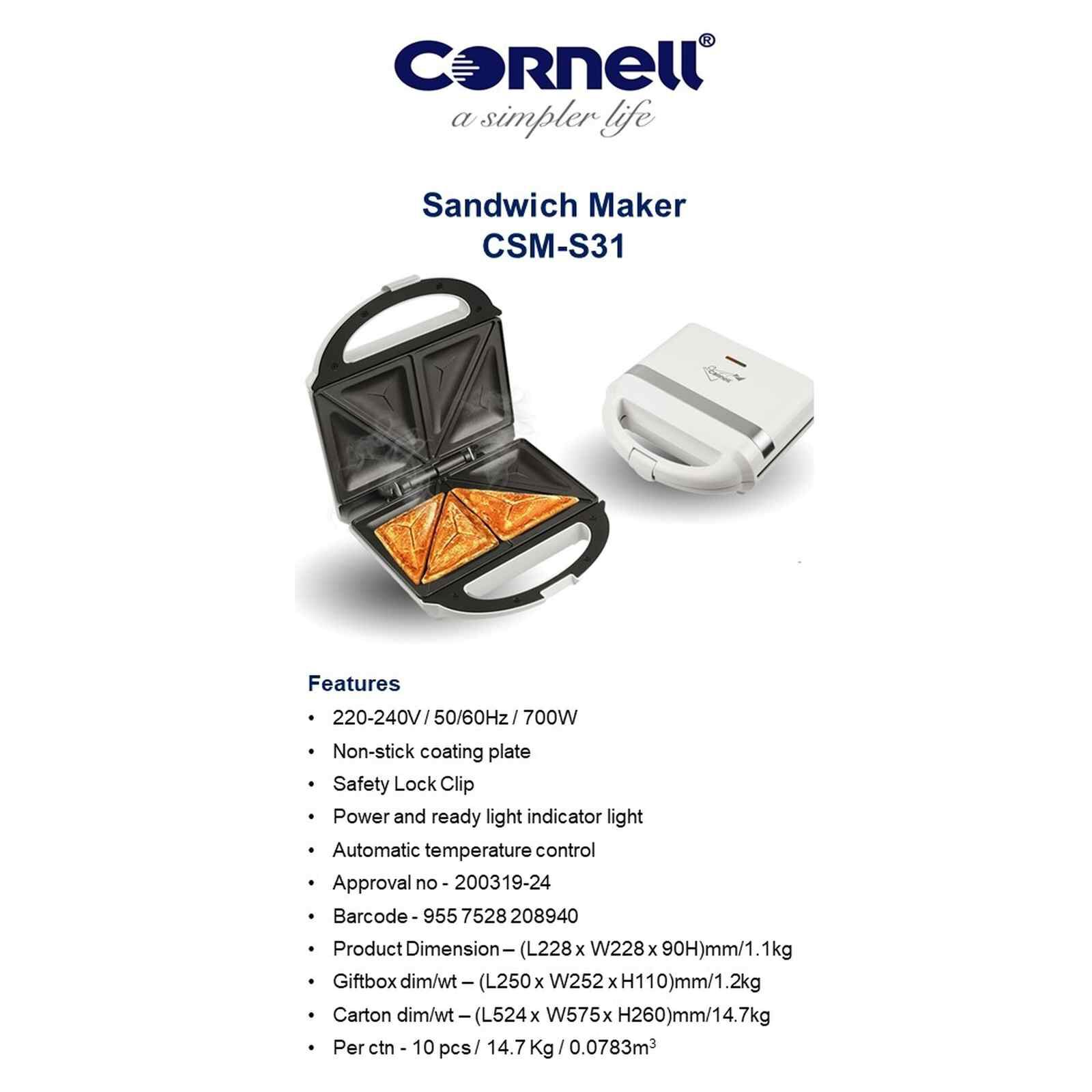 CORNELL Sandwich Maker - White CSMS31 - Image 4