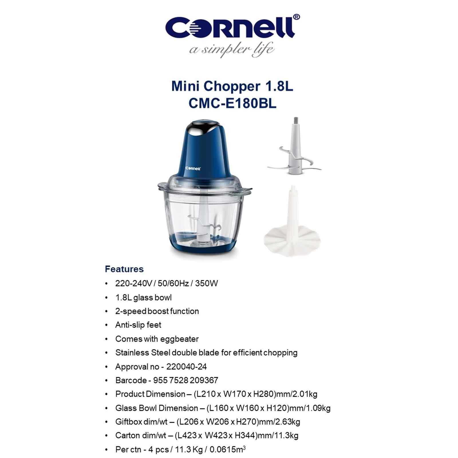 CORNELL Mini Chopper (1.8l) - Blue CMCE180BL - Image 8