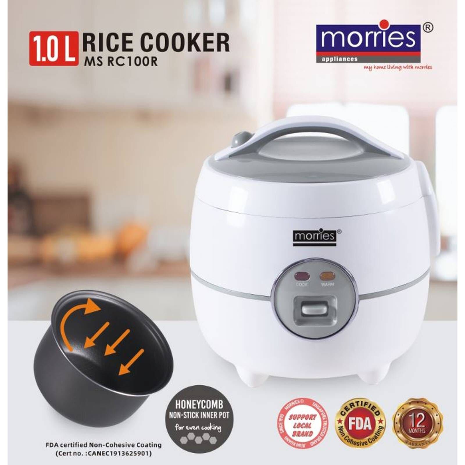 MORRIES Rice Cooker (1.0l) MS-RC100R - Image 2