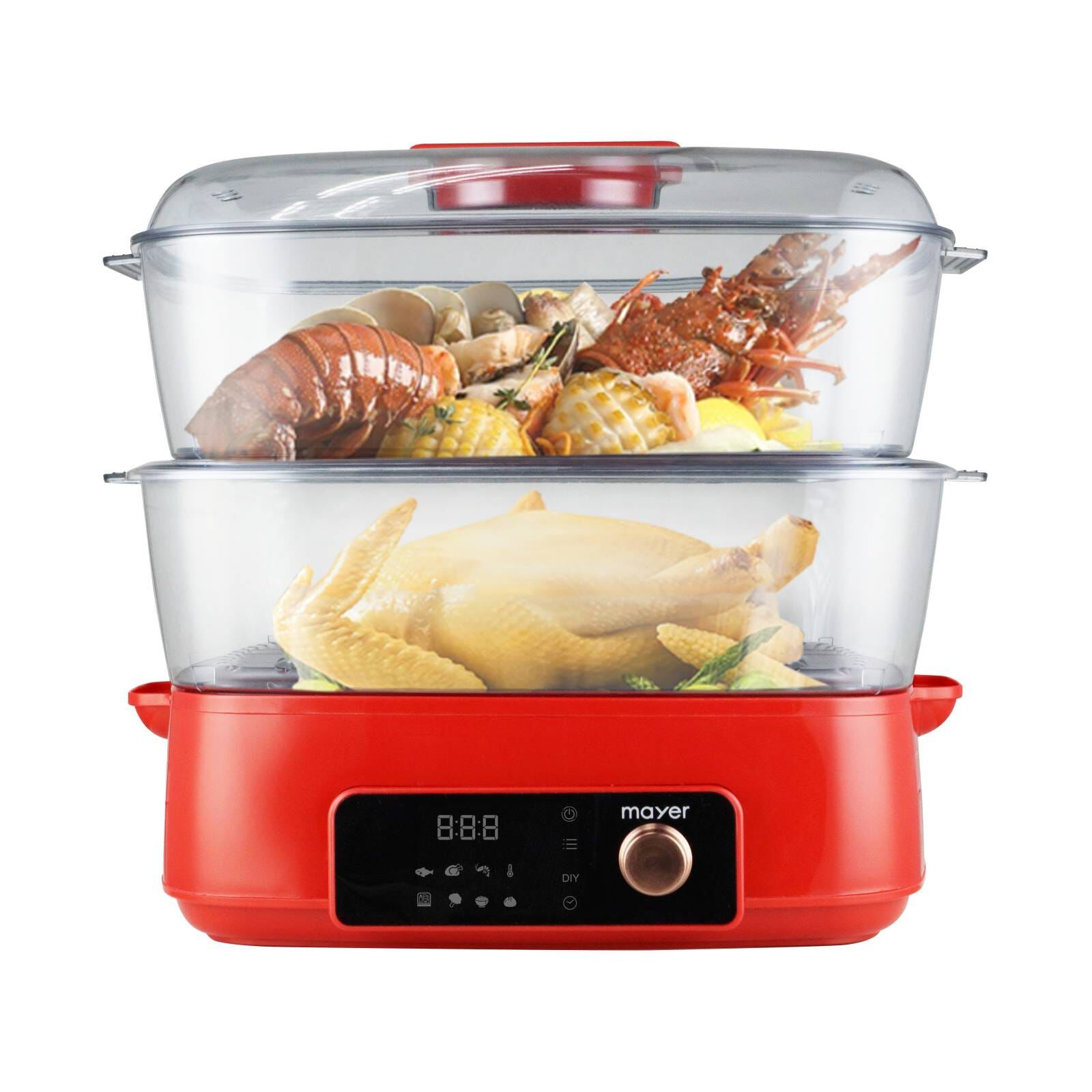 MAYER Digital Food Steamer - 28l - Red MMFS280D - Image 2
