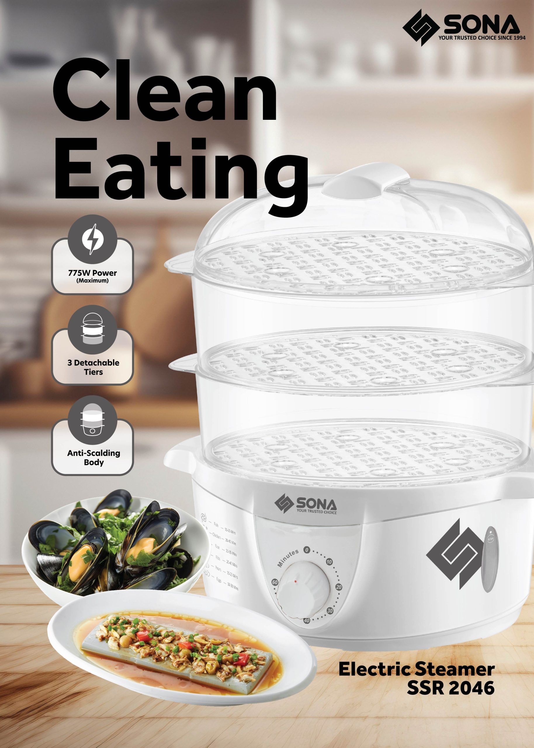 SONA Electric Steamer SSR2046 - Image 3