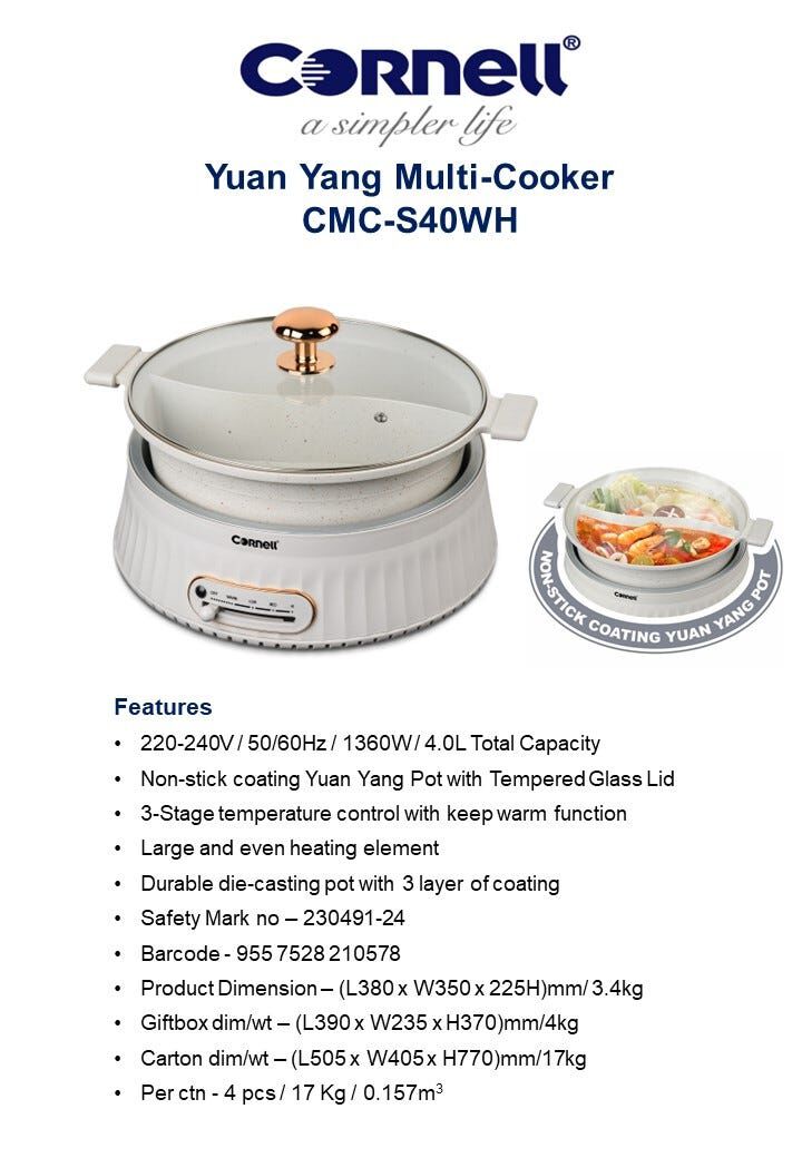 CORNELL Yuan Yang Multi-cooker (4l) CMCS40WH - Image 5