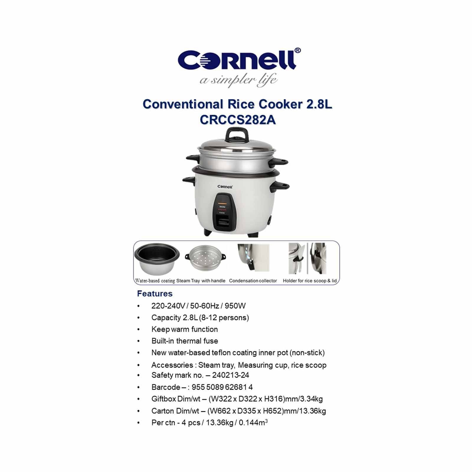 CORNELL Conventional Rice Cooker 2.8l CRCCS282A - Image 6