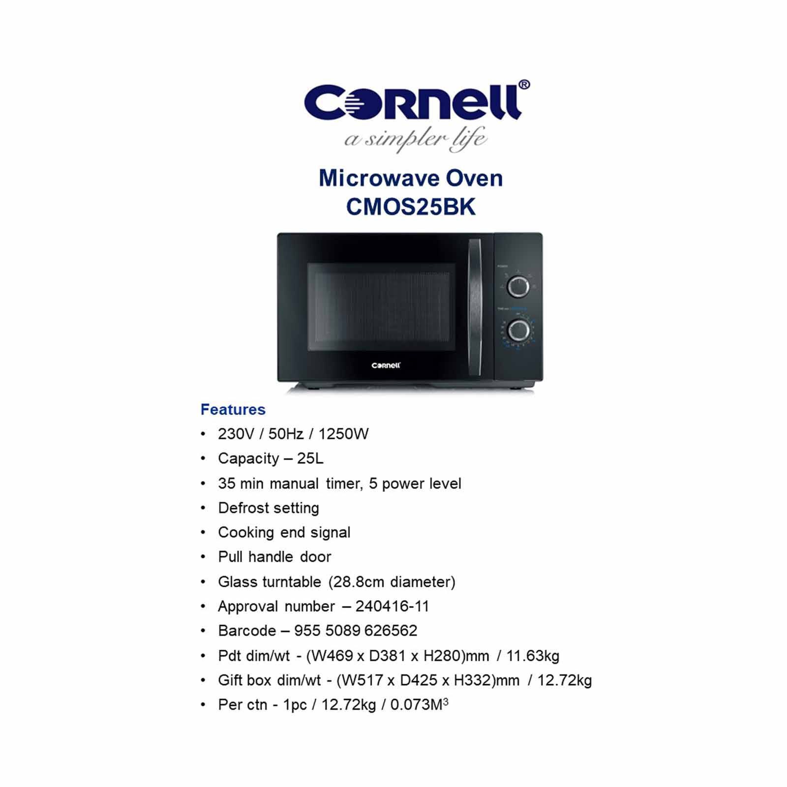 CORNELL Microwave Oven (25l) - Black CMOS25BK - Image 5
