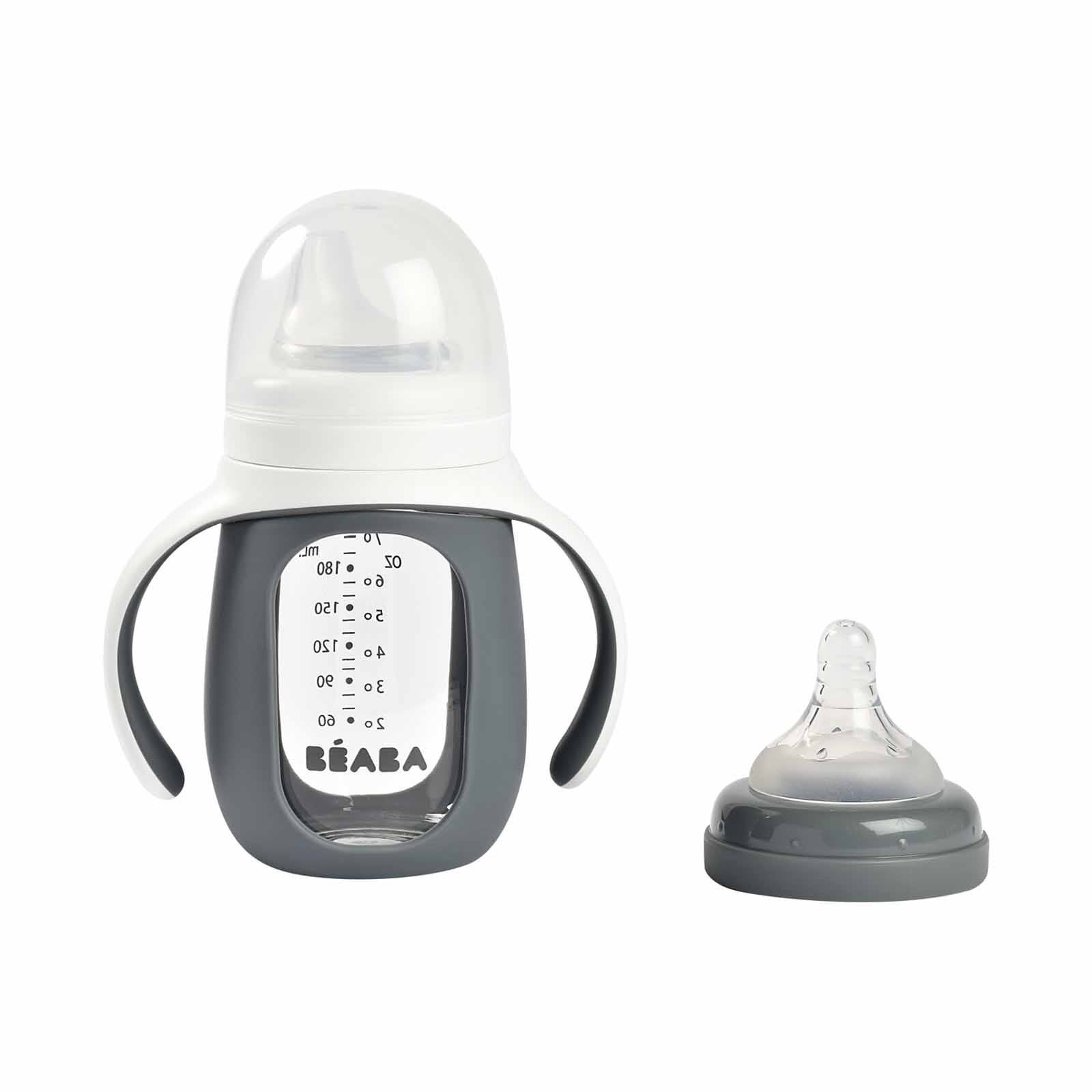 BEABA With Silicone Protective Sleeve 210ml - Mineral Grey (online) GLASS BOTTLE - Image 2