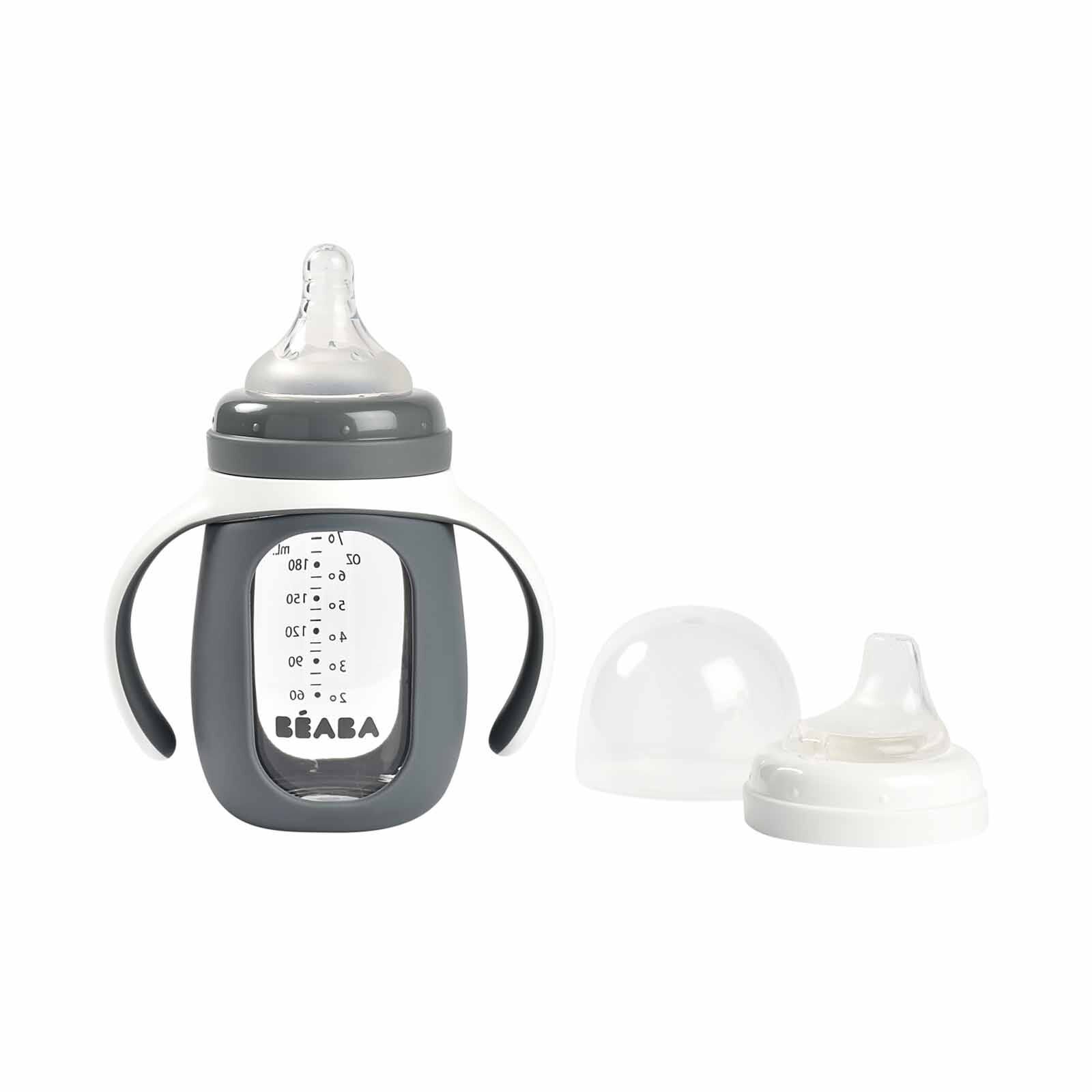 BEABA With Silicone Protective Sleeve 210ml - Mineral Grey (online) GLASS BOTTLE - Image 3