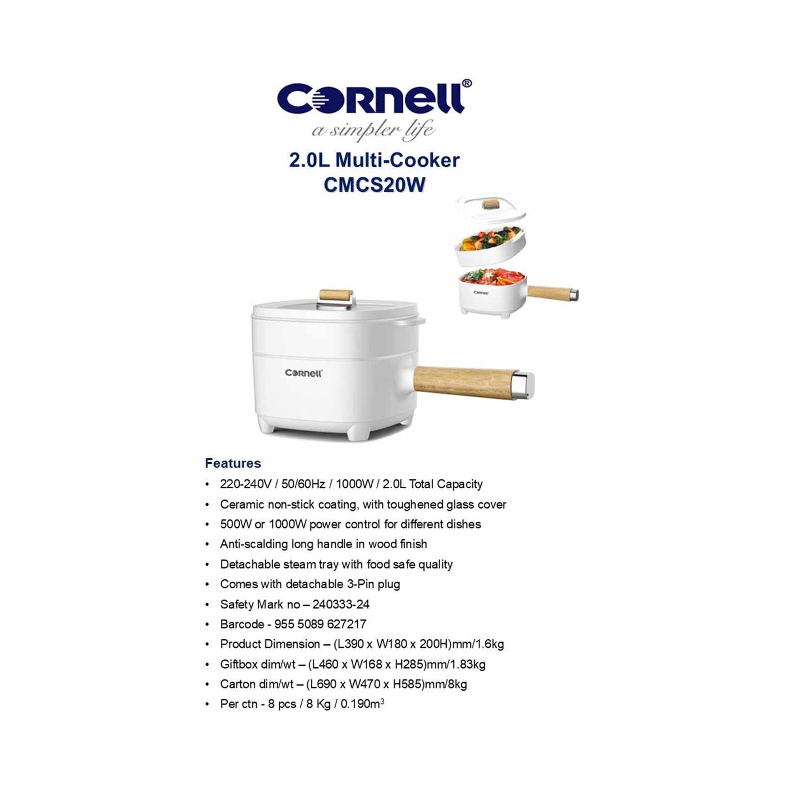 CORNELL Mini Multi-cooker Kettle (2.0l) CMCS20W - Image 8
