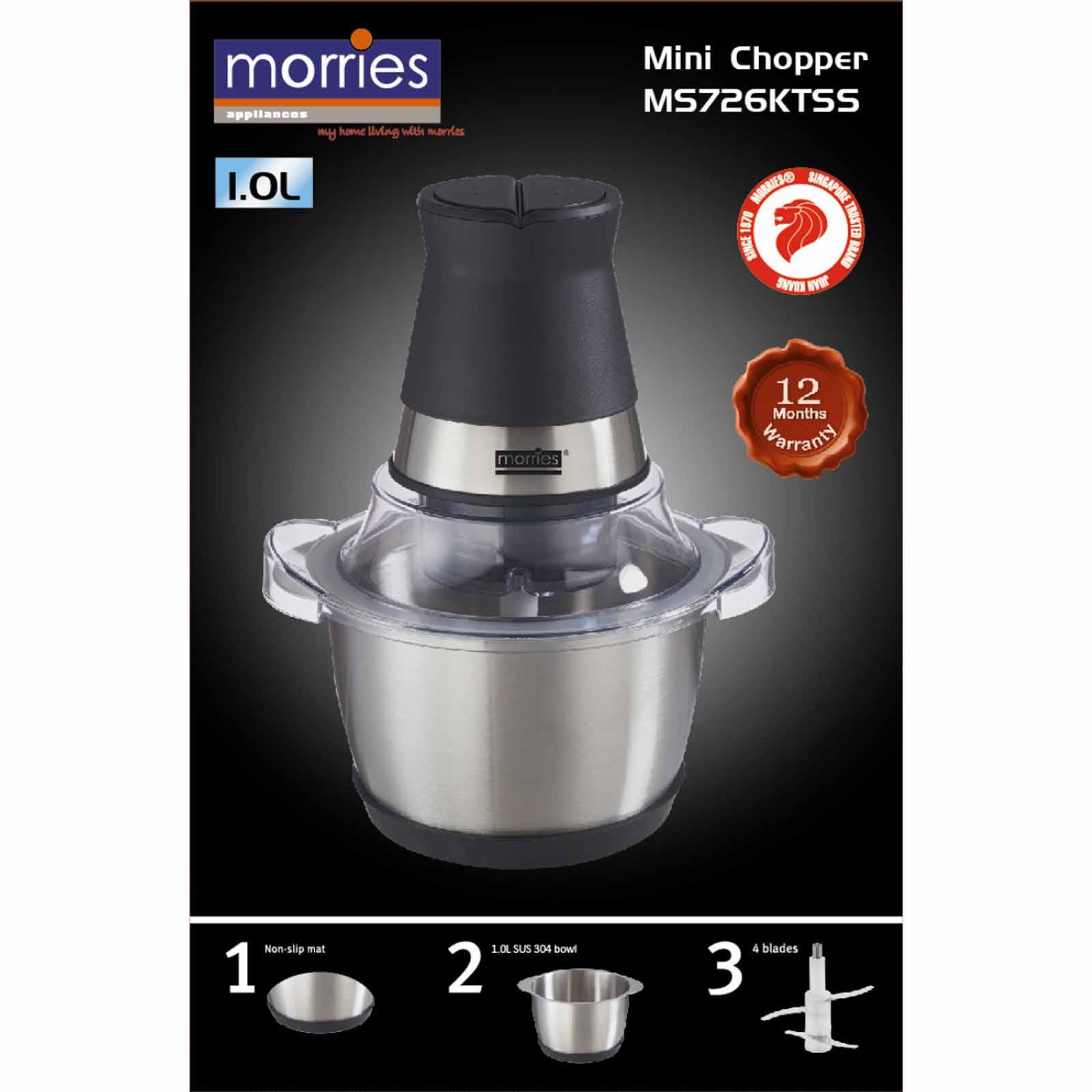 MORRIES Chopper Stainless Steel Bowl And 4 Stainless Steel Blades (1.0l) MS-726KTSS - Image 5