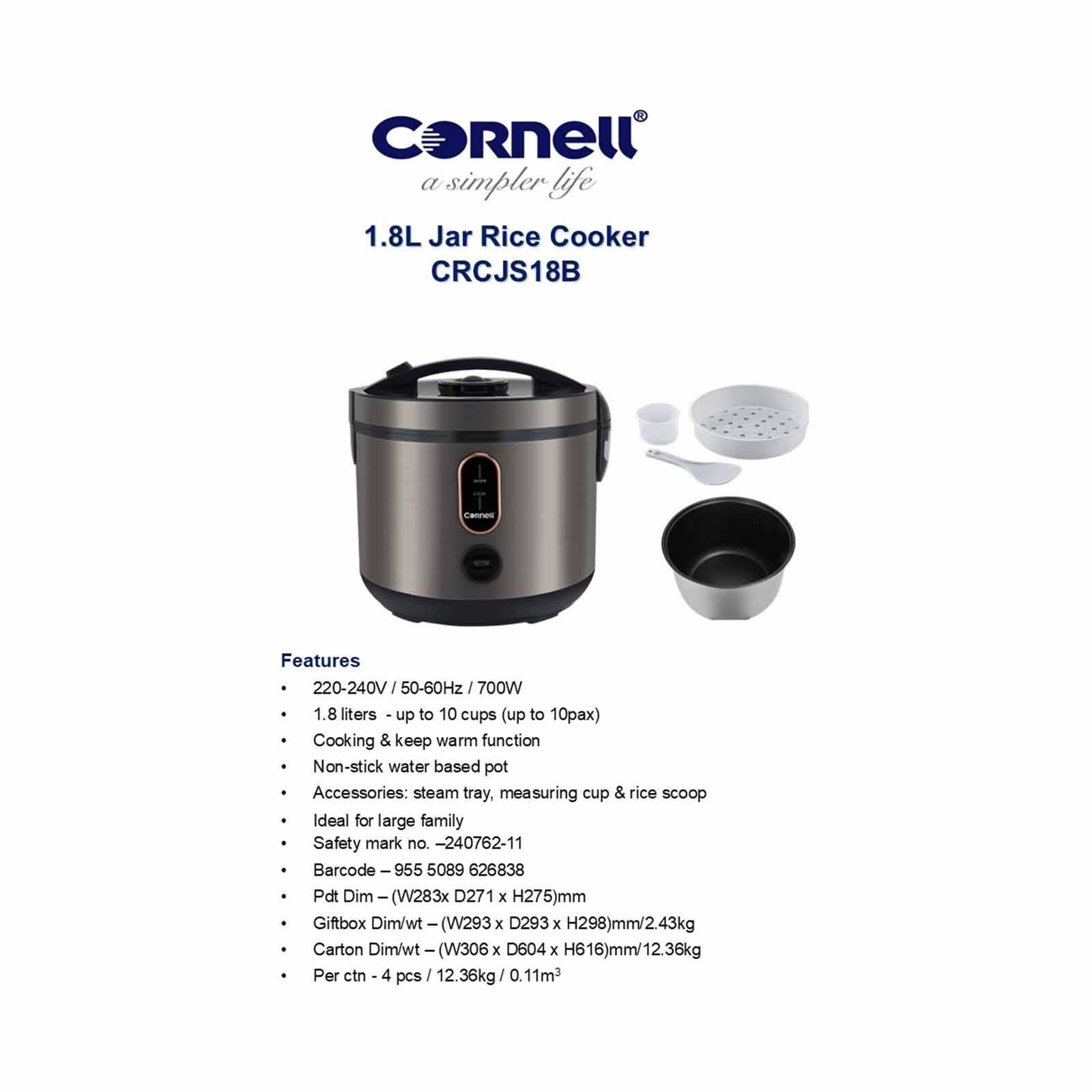 CORNELL Jar Rice Cooker (1.8l) CRCJS18B - Image 6