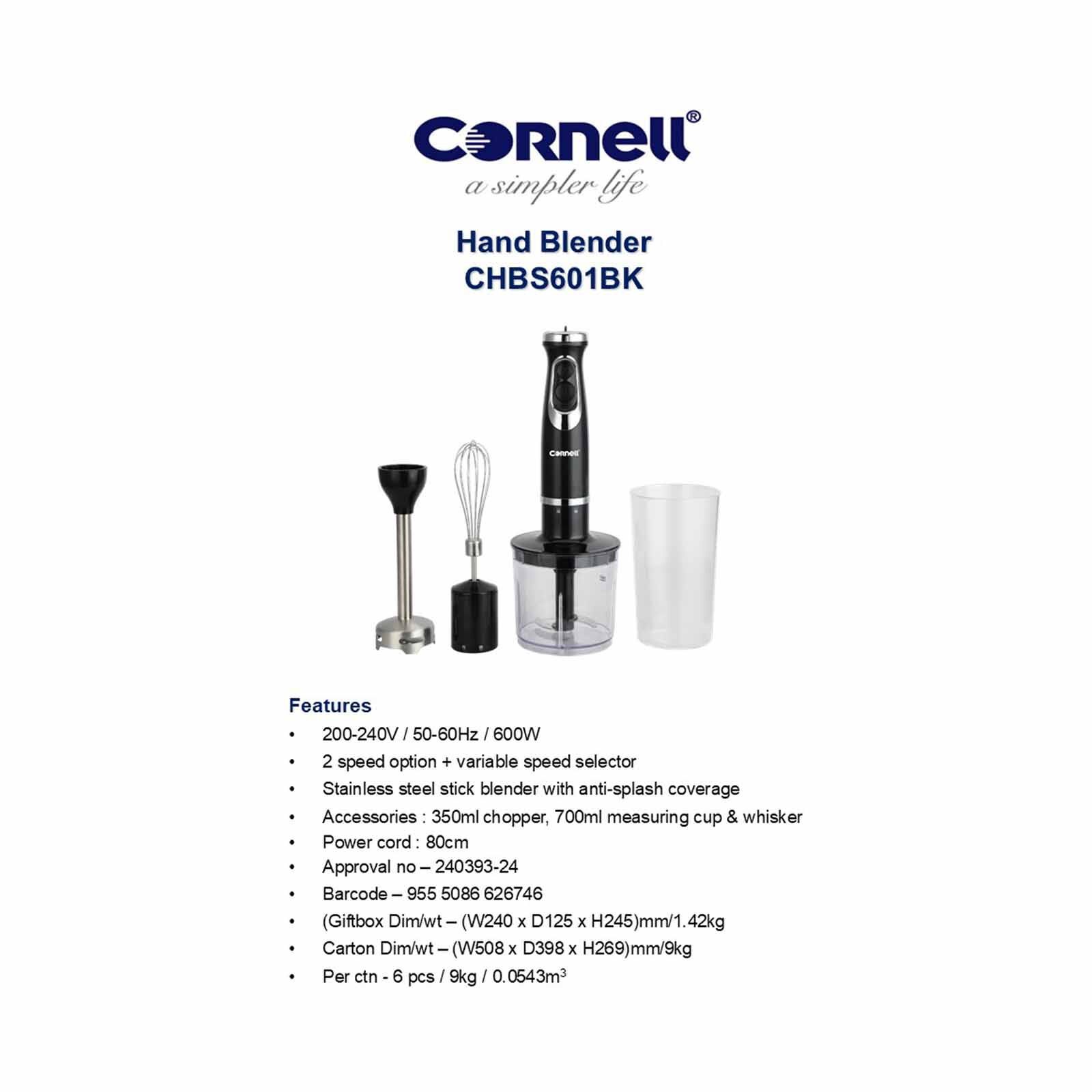CORNELL Hand Blender (600w) CHBS601BK - Image 2