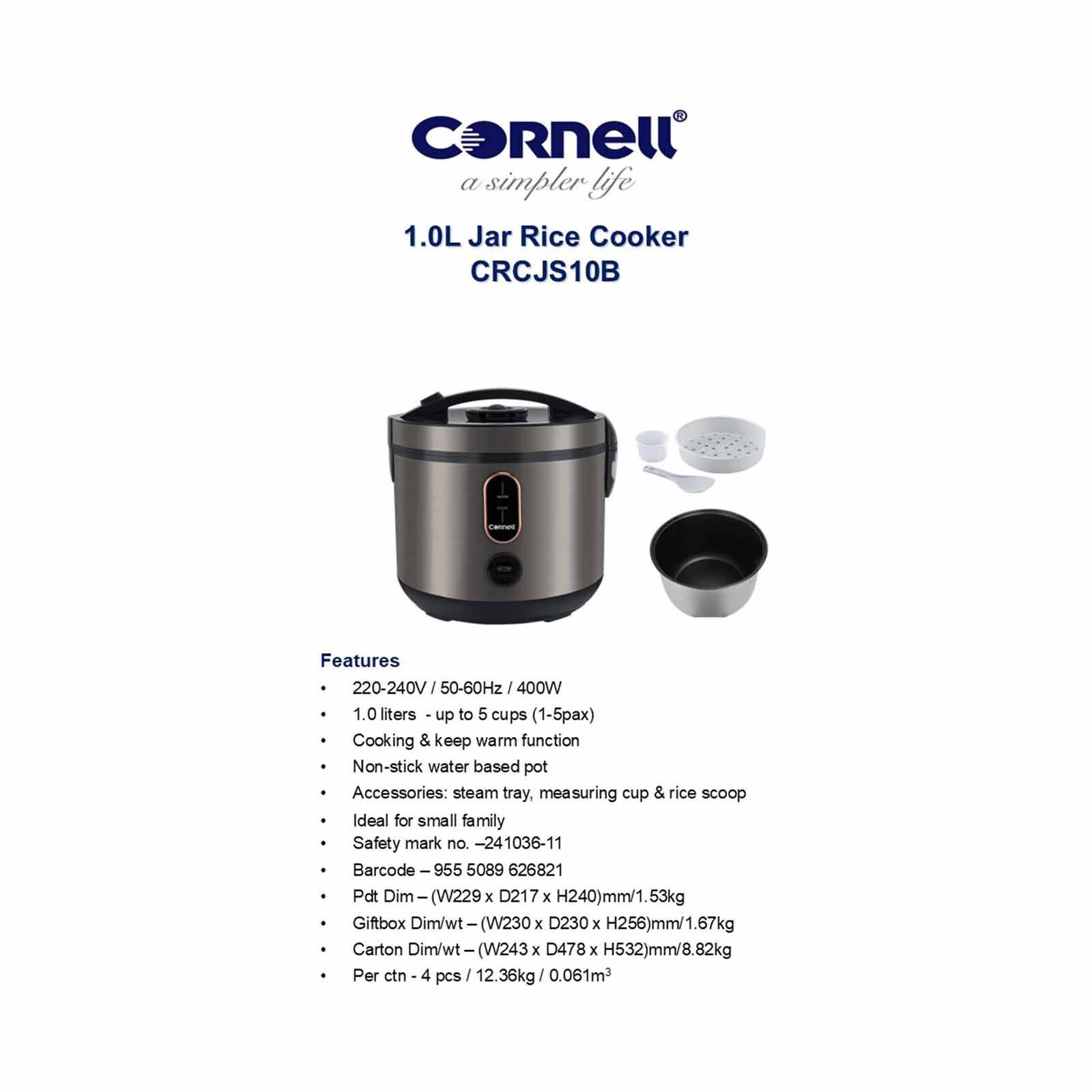 CORNELL Jar Rice Cooker (1.0l) CRCJS10B - Image 4