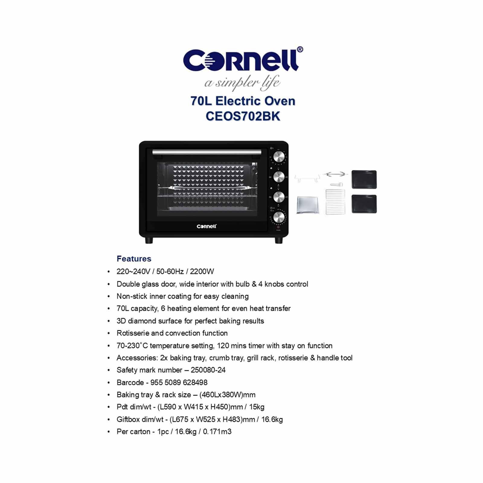 CORNELL Electric Oven (70l) CEOS702BK - Image 2