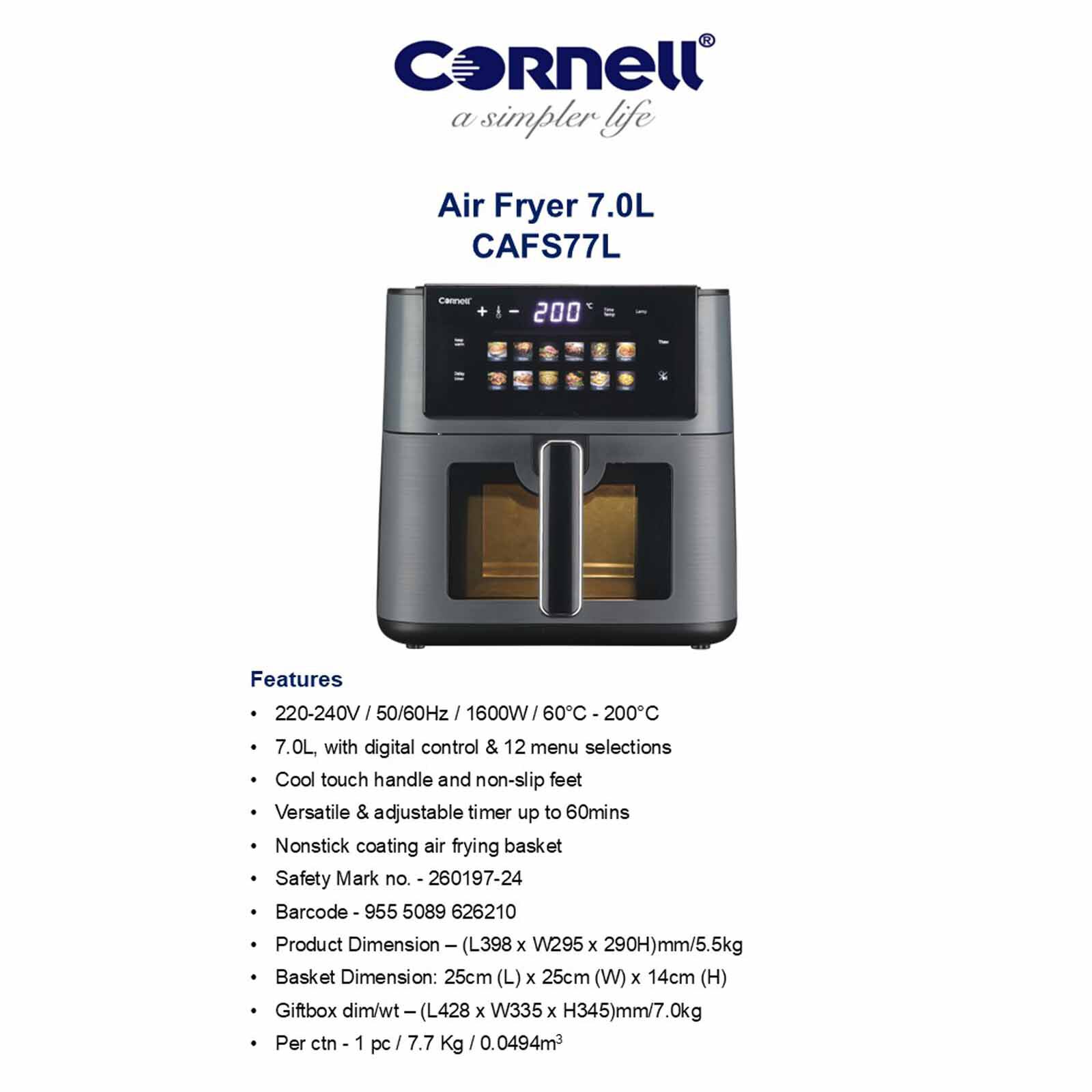 CORNELL Air Fryer (7.0l) CAFS77L - Image 12
