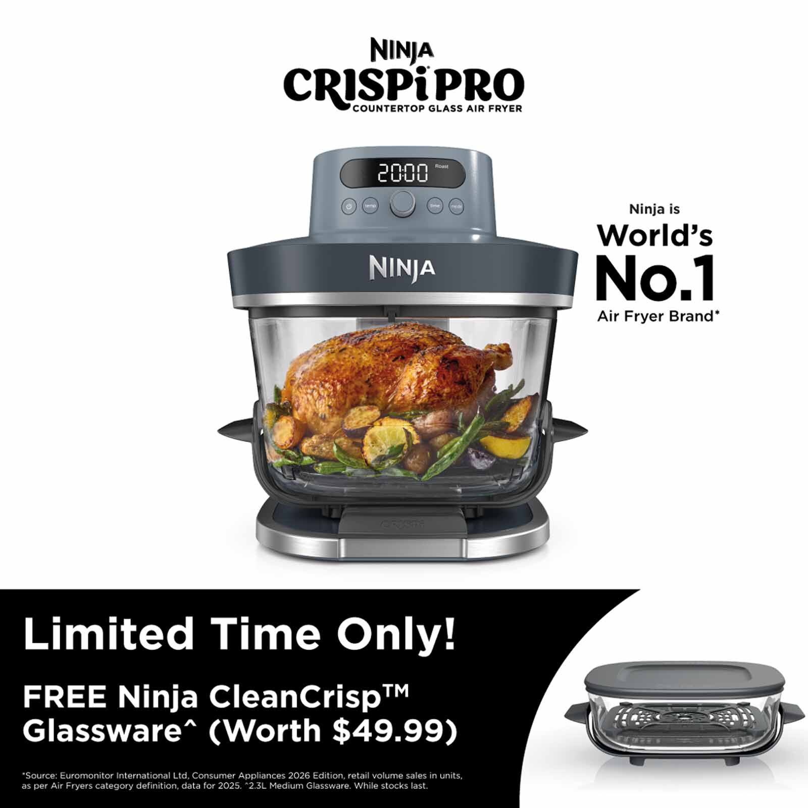 NINJA Crispi Pro Countertop Glass Air Fryer - Cyberspace AS101SMBL - Image 2