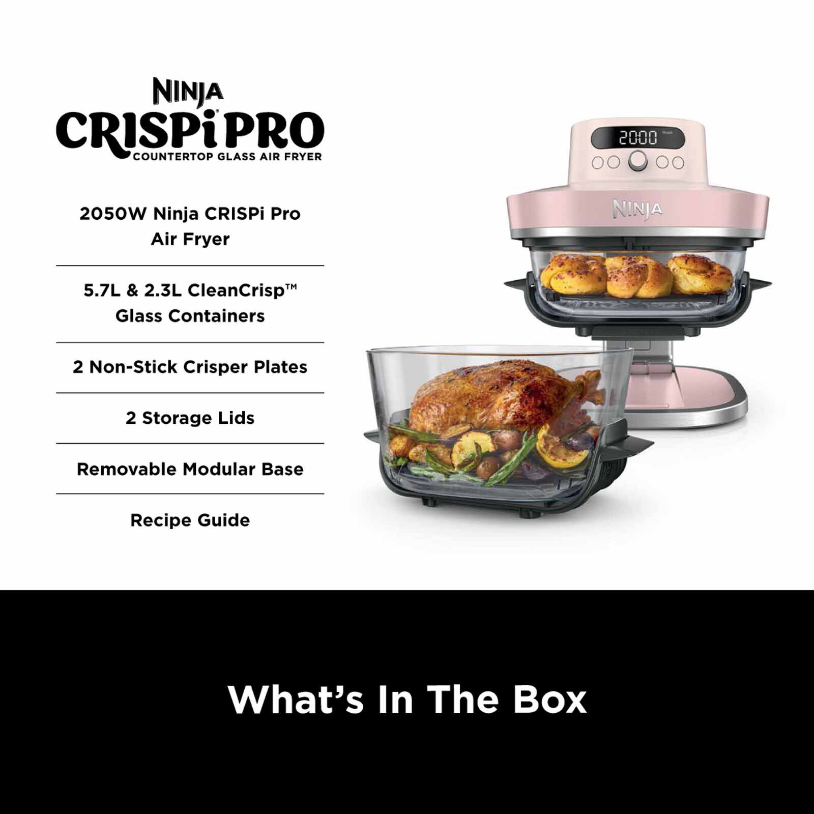 NINJA Crispi Pro Countertop Glass Air Fryer - Bone White AS101SMWH - Image 15